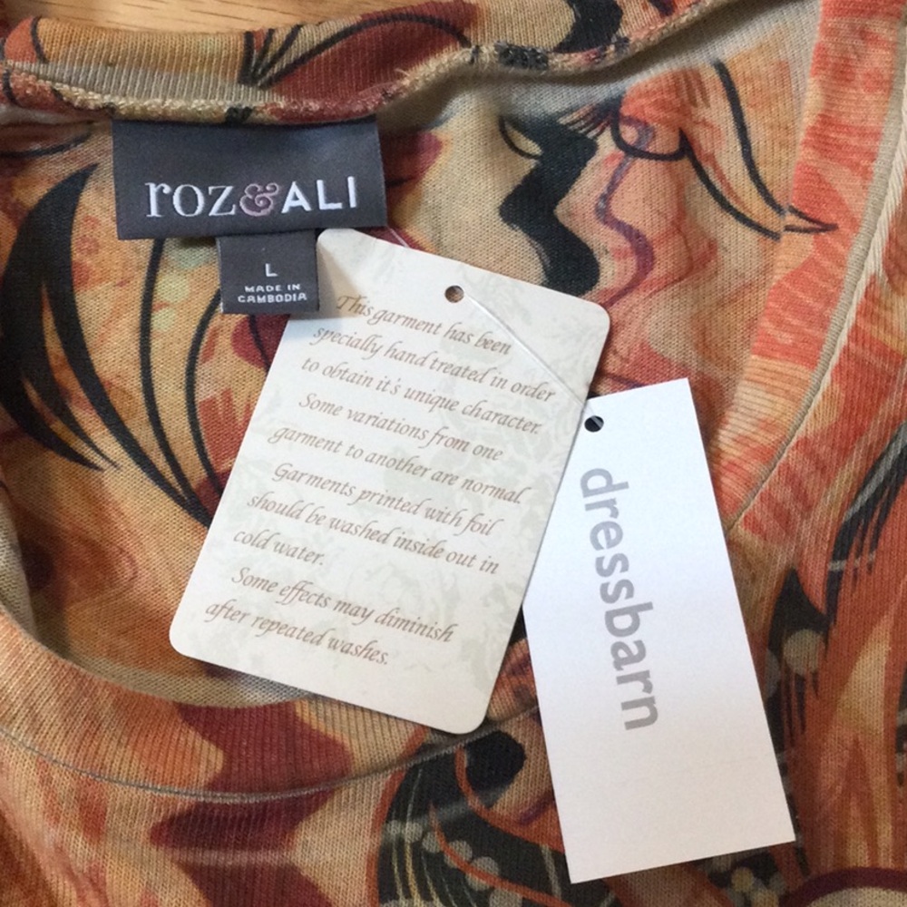 NWT L Roz & Ali Multicolor Floral-Print Long Sleeve Sharkbite Tunic - Rust - Picture 14 of 16